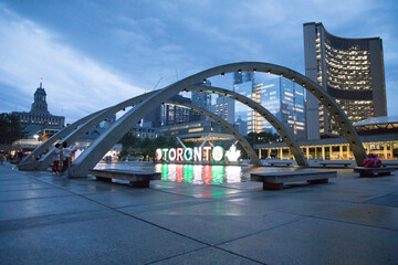 Beautiful view of The Toronto Sign is an illuminated three-dimensional sign in Nathan Phillips Square in Toronto, Canada