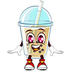character mascot of a glass of boba ice with a cute face in love, isolated cartoon vector illustration. emoticon, cute glass of iced boba mascot
