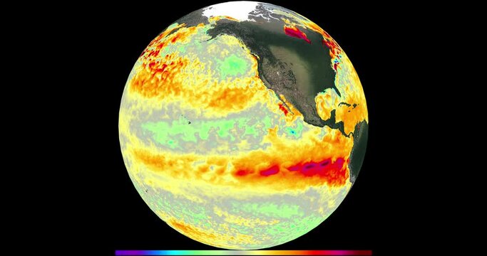 A mesmerizing globe loop displaying ocean anomalies temperatures as it rotates. Revealing the dynamic climate patterns of our planet's maritime expanse.Beginning of the Europe loop