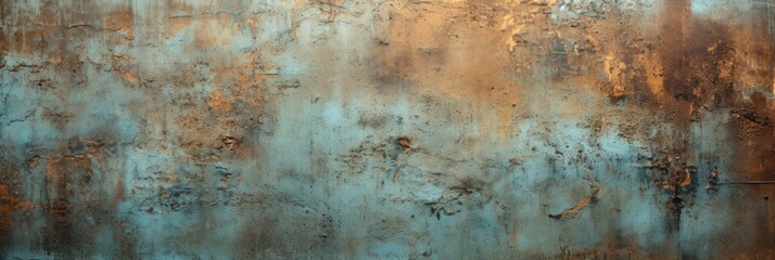 The background showcases a textured metal panel with an industrial grunge and aged patina