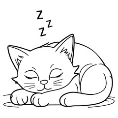 Drawing of a Cute Baby Sleeping Cat Coloring Page for Kids