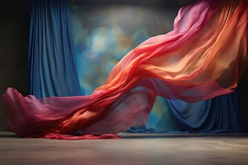 Abstract piece of fabric flying on studio background