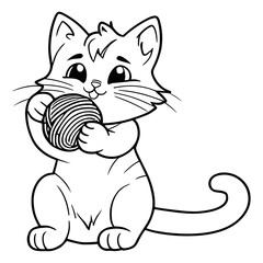 Obraz premium Coloring Page of a Cat Playing with a Small Yarn Ball for Kids