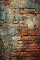 The background showcases a weathered and rugged brick wall with a distressed look
