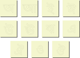 Bengali vowel fonts writing practice worksheet vector illustration