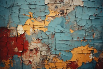 Obraz premium Background with deteriorating old paint showing textures of cracked and worn layers
