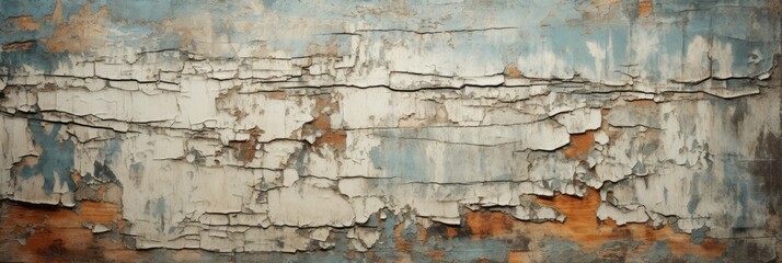 The backdrop exhibits a shot capturing the peeling and aged paint, bringing out the textures of weathered and cracked layers