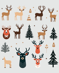 Christmas reindeer set, illustrations