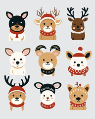 Christmas reindeer set, illustrations