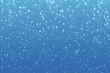 Winter blue sky with falling snow, Christmas blue background with snow.