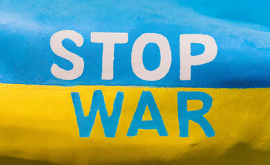 Stop war in Ukraine poster with flag. Support and protection ukrainian.
