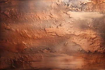 Foto op Plexiglas A background that emphasizes the warm and weathered texture of metallic copper © TETIANA