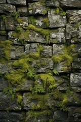 A timeworn stone wall, featuring the presence of moss and lichen, which enhances the authentic texture of the surface