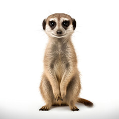 A meerkat looking up, Isolated Portrait of a Curious Meerkat on a Clean White Background