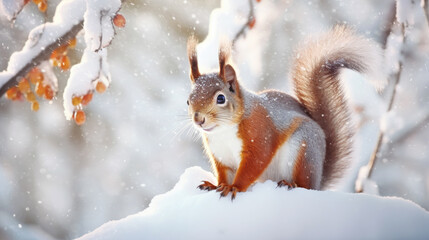 Close up of a Red Squirrel in winter