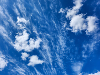 Summer blue sky with white clouds.  Beautiful nature background