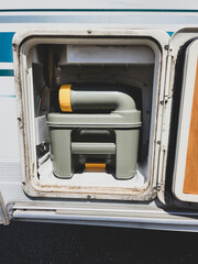 Toilet cassette for bio toilet inside a caravan, serving caravan. Dumping station for recreational...