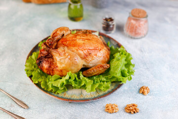 Levengi or Lavangi with Roast chicken.Azerbaijan cuisine.