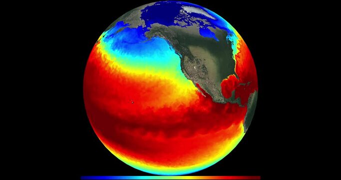 A mesmerizing globe loop displaying ocean temperatures as it rotates. Revealing the dynamic climate patterns of our planet's maritime expanse.Beginning of the Europe loop