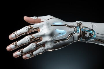 Cyborg hand finger pointing, technology of artificial intelligence