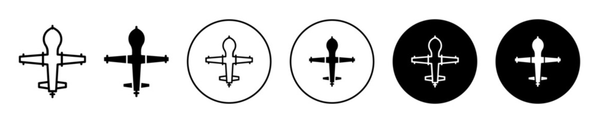 military drone icon. remote control wireless army drone symbol set. Defense predator drone plane vector sign. Smart spy airplane or drone uav line logo
