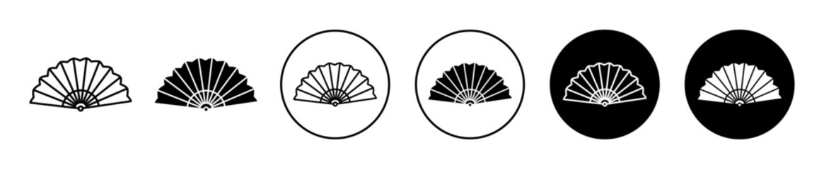Folding Fan icon. traditional japanese or chinese or east asian folding fan to blow air symbol set. spanish flamenco made of bamboo vector sign. hand held folding fan line logo - obrazy, fototapety, plakaty