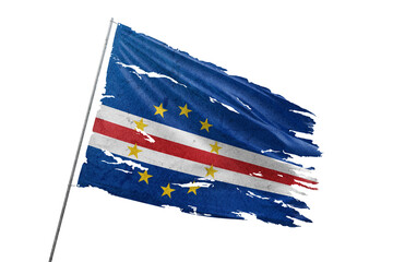 Cape Verde torn flag on transparent background.