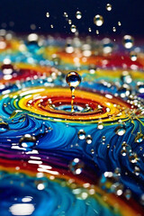 graphic with water drops and rainbow colorful background