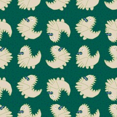 Cartoon retro dragon seamless scribble monsters Middle Ages chicken pattern for Christmas wrapping paper