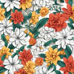 Zelfklevend Fotobehang colorful realistic flowers seamless patterns design perfect for use digital print or backgrounds © Khaerul