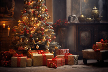 Christmas Under Tree with Gifts - Subtle Lighting, Immaculate Perfectionism, Sparklecore, Captivating, Generative AI Tools