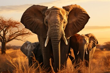 big african elephants in the sunset, big five wildlife safari