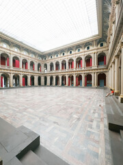 Inside the Palais Universitaire de Strasbourg, the largest university in Alsace, a spacious atrium...