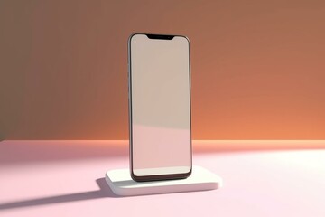 Blank smartphone display with shadow on floor, on a gradient studio backdrop. CG visualization. Generative AI