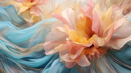 bouquet of flowers, multi-colored, beautiful, delicate, voile, silk background, factory fabric.