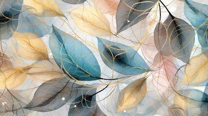 multi-colored background with leaves. pattern of leaves on the wall in transparent style.