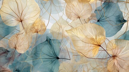 multi-colored background with leaves. pattern of leaves on the wall in transparent style. - obrazy, fototapety, plakaty