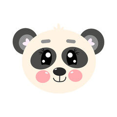 Kawaii lovely, smiling, cute panda face or head for kids, children isolated on white background