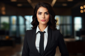 Fototapeta premium Professional looking business woman, Portrait of a female executive posing confidently, blonde business woman, lady in black suit, Sharp looking lady wearing blazer, positive female entrepreneur