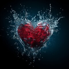Heart falling on the water creating a splash.