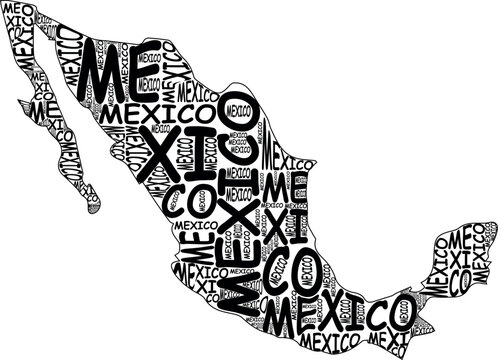 typographic vector map of Mexico
