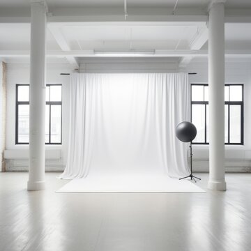 Modern stage, photo studio, set with a stage in the middle.