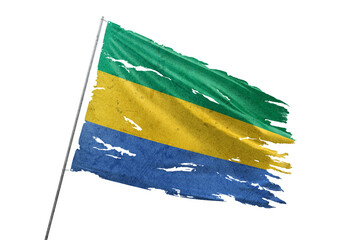 Gabon torn flag on transparent background.