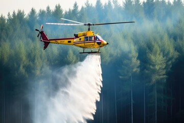 Fototapeta na wymiar Helicopter extinguishing forest fire