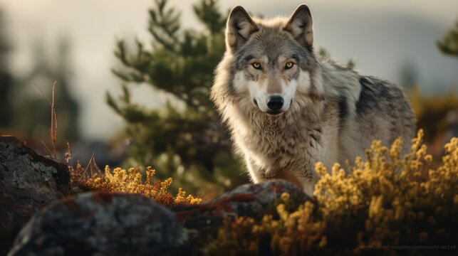 Animal photography. Wolf in nature.