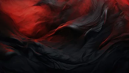Poster Abstract dark backgorund in red and black tones of wavy substances © Pajaros Volando