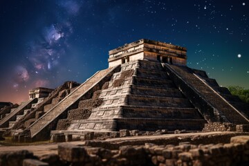 Ancient Mayan pyramid . Travel Concept. Background with a copy space.