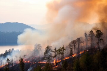 Obraz premium Forest fire in mountains