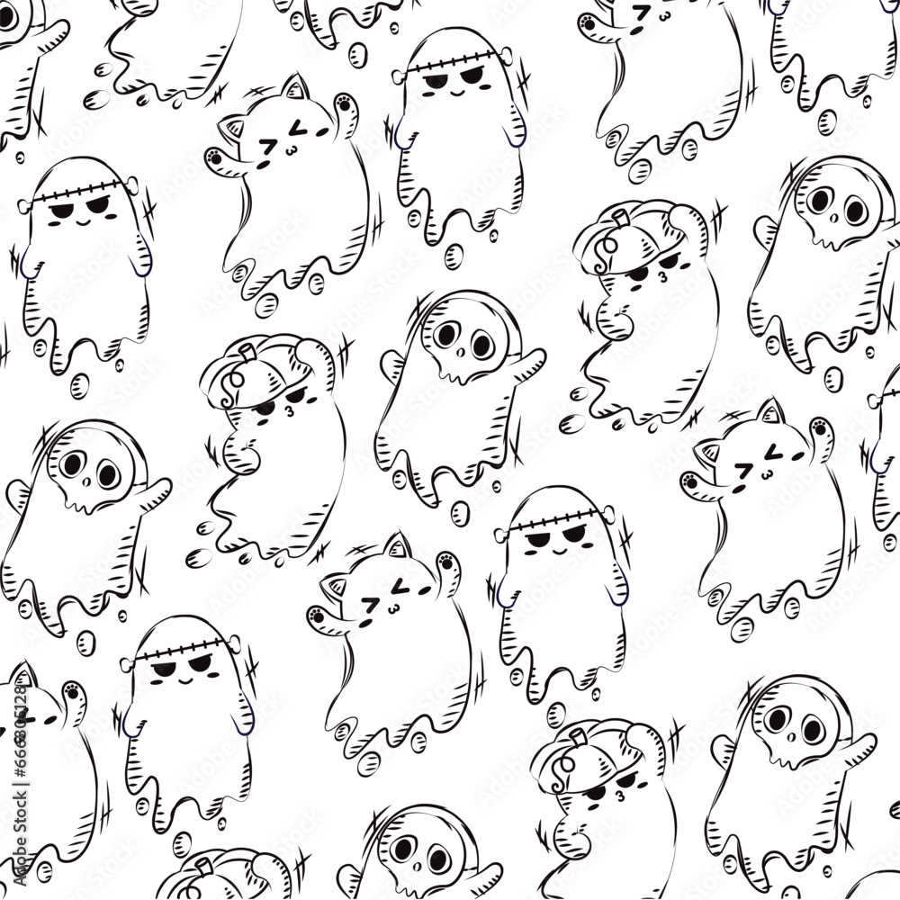 Canvas Prints Halloween ghost character seamless pattern background Vector