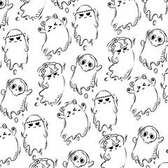 Fototapeta premium Halloween ghost character seamless pattern background Vector